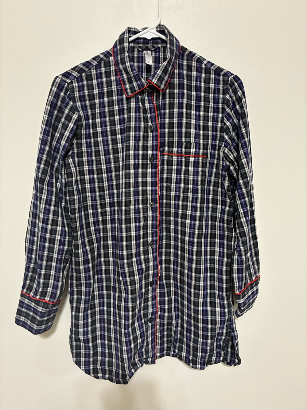 GAP Women's Plaid Pajama Shirt Dress with Red Trim